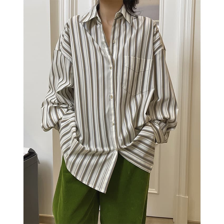 ゆったりストライプ シャツ ロング丈