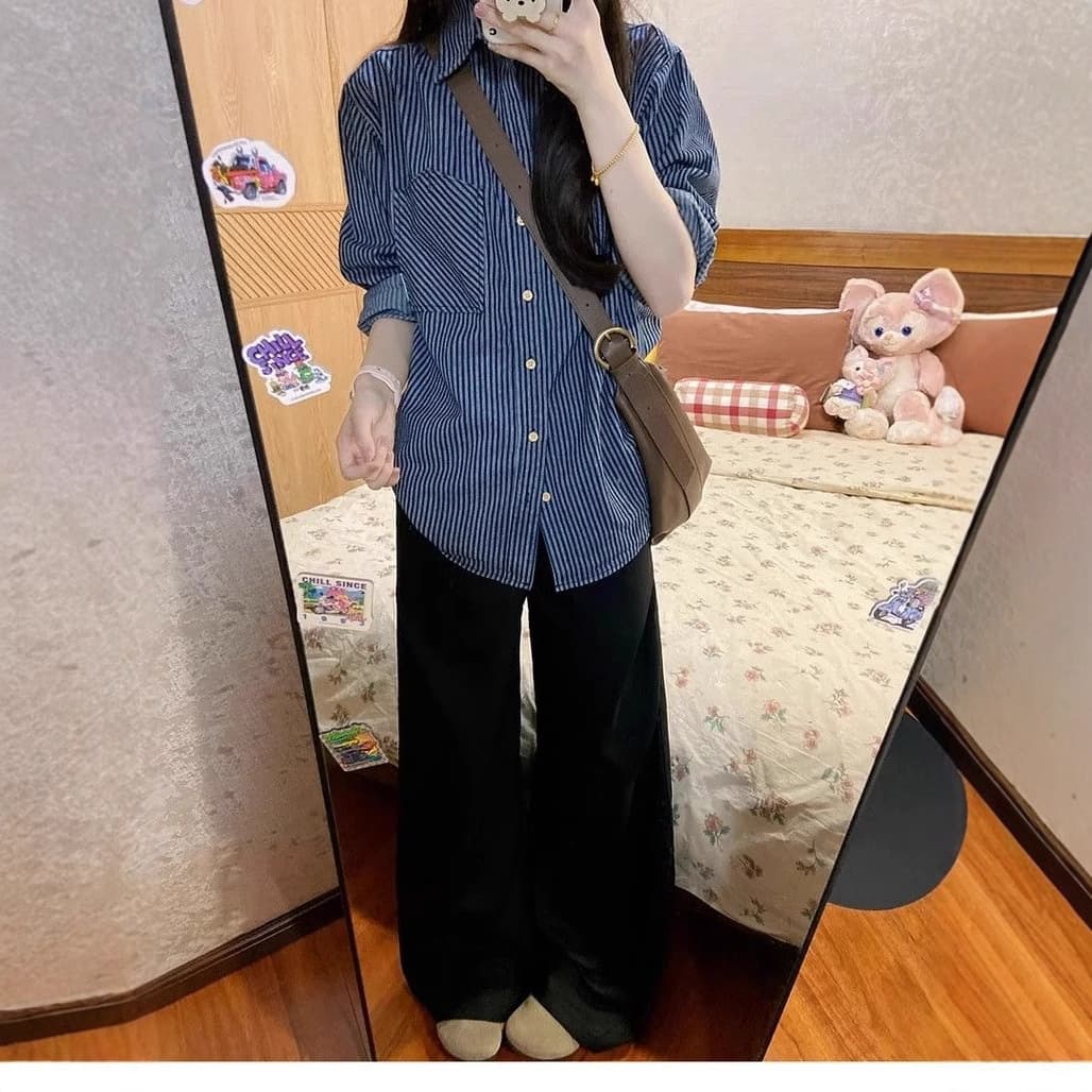 ストライプ シャツ ゆったりストライプロング丈シャツ