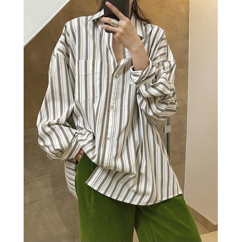 ゆったりストライプ シャツ ロング丈