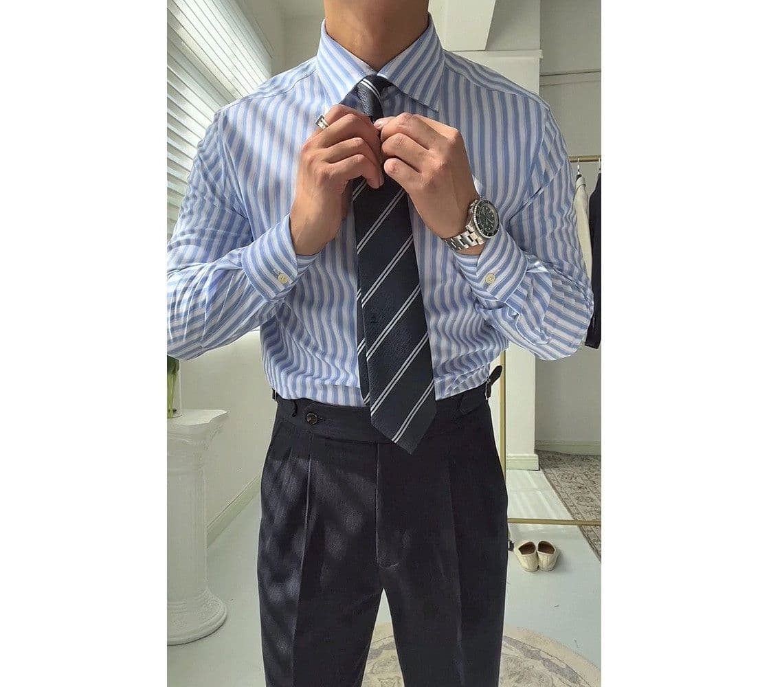 ストライプシャツ 上質縦縞ドレスシャツ