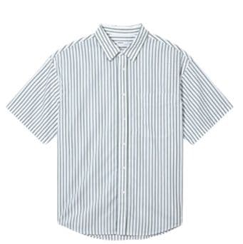 ストライプシャツ 涼感半袖ゆったりストライプシャツ