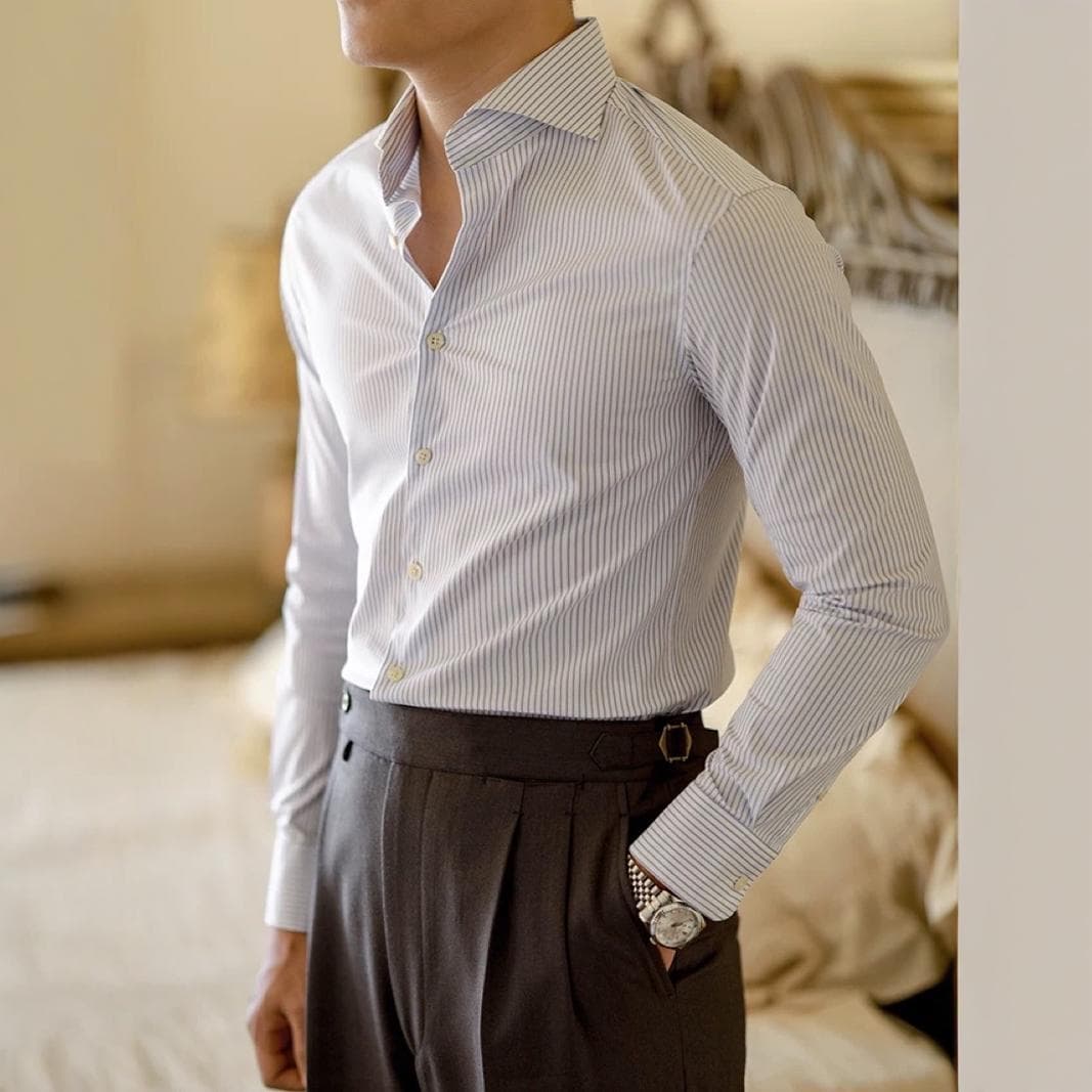 上質なシルエット ストライプ シャツ