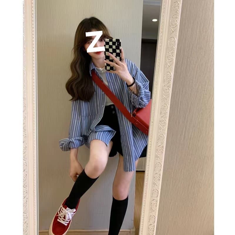 ストライプ シャツ シンプルストライプロングシャツ