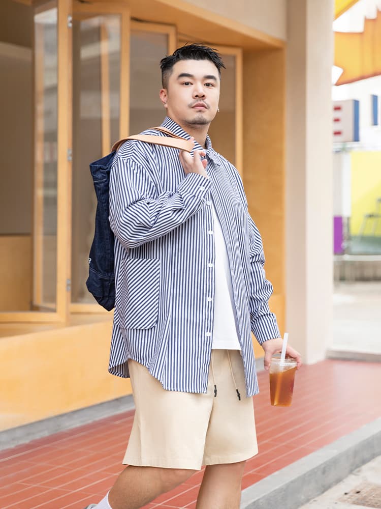 ストライプシャツ ゆったりストライプ長袖シャツ