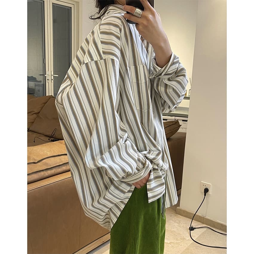 ゆったりストライプ シャツ ロング丈